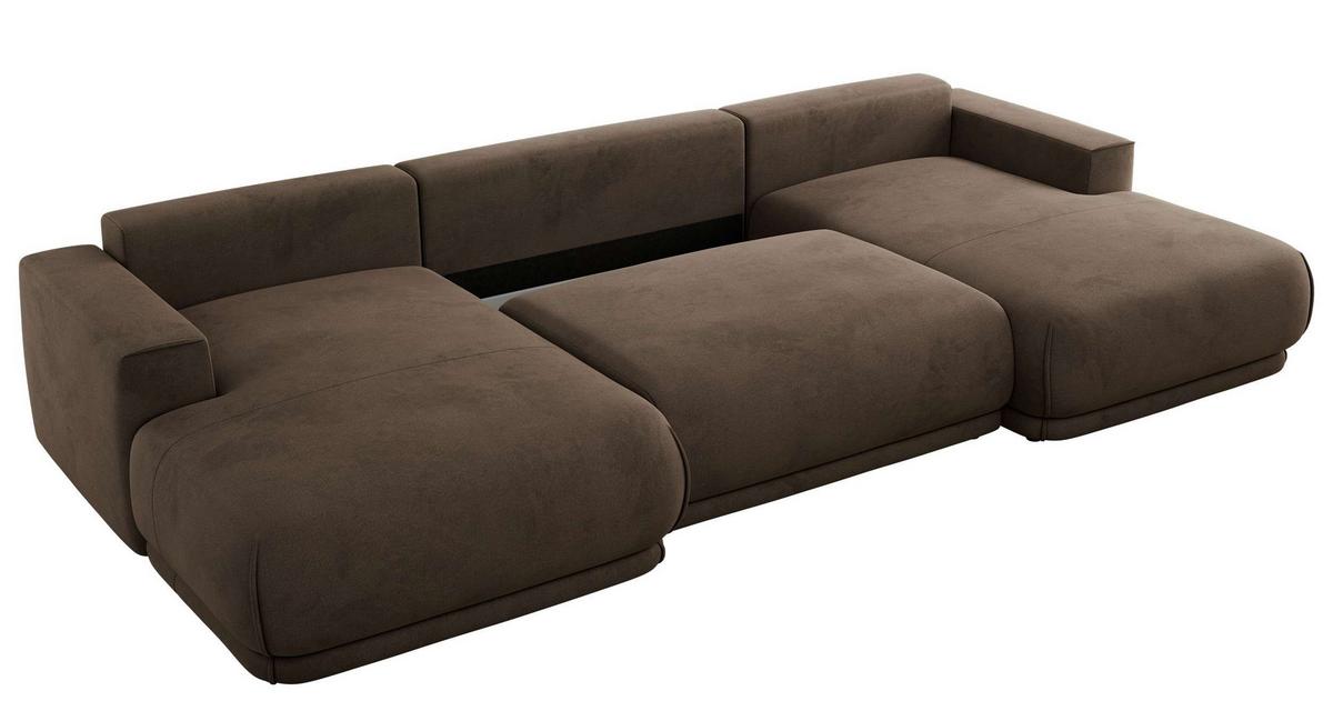 WOHNLANDSCHAFT RINA U Braun Velvet - Schwarz/Braun, Kunststoff/Textil (360/85/170cm) - MKS
