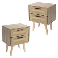 NACHTTISCH 2er Set mit 2 Schubladen 40x50,5x30 cm Eiche Optik Rattanfront - Beige, Holzwerkstoff (30/50.5/40cm) - ML-DESIGN