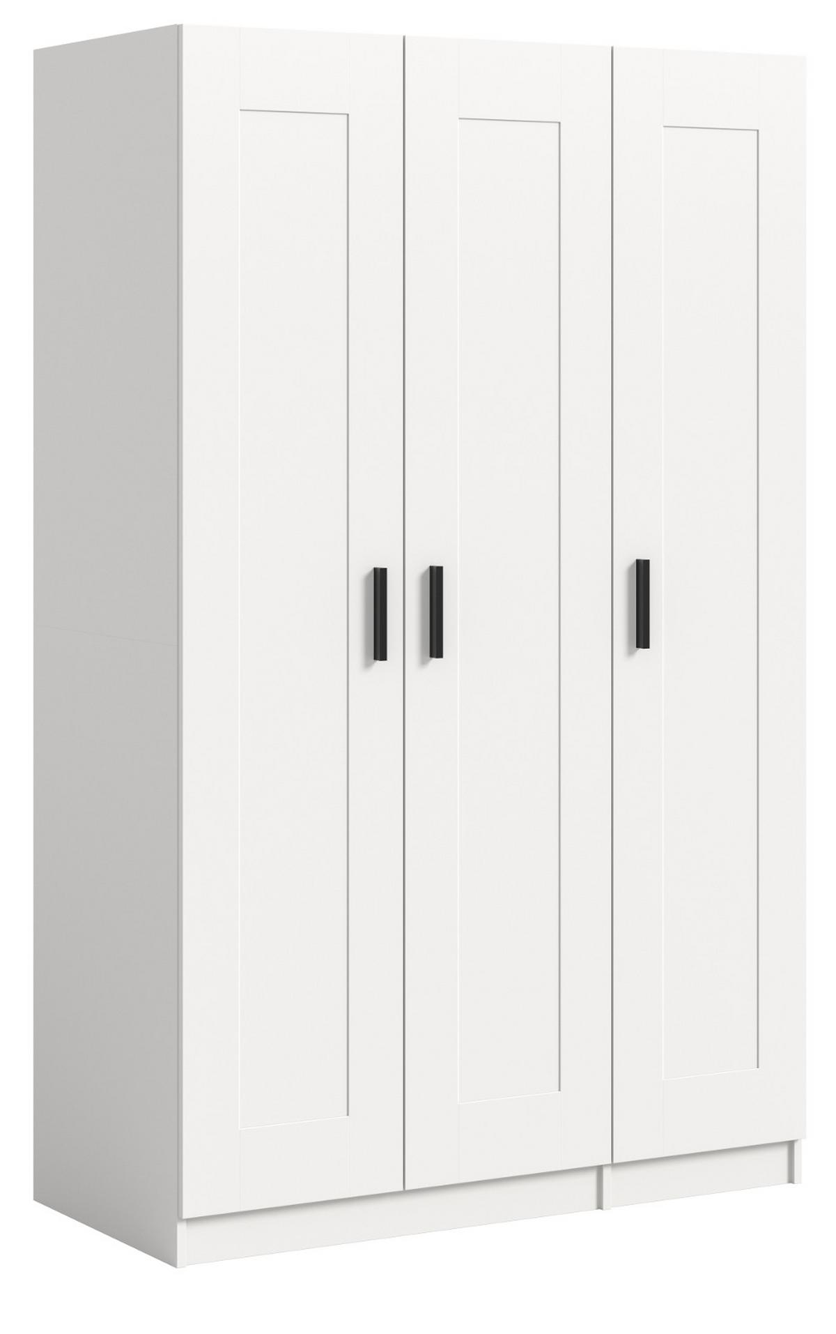 KLEIDERSCHRANK in weiß 120 x 194 cm, Drehtürenschrank 3-türig skandinavisch - Schwarz/Weiß, Holzwerkstoff/Kunststoff (120/194/56cm) - Inn.Furn