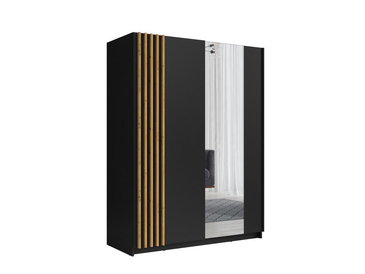 SCHWEBETÜRENSCHRANK RANOR 150,6/198,5/62cm 2-türig mit Spiegel Schwarz - Schwarz/Eiche Artisan, Holzwerkstoff (150.6/198.5/62cm) - MASSENO
