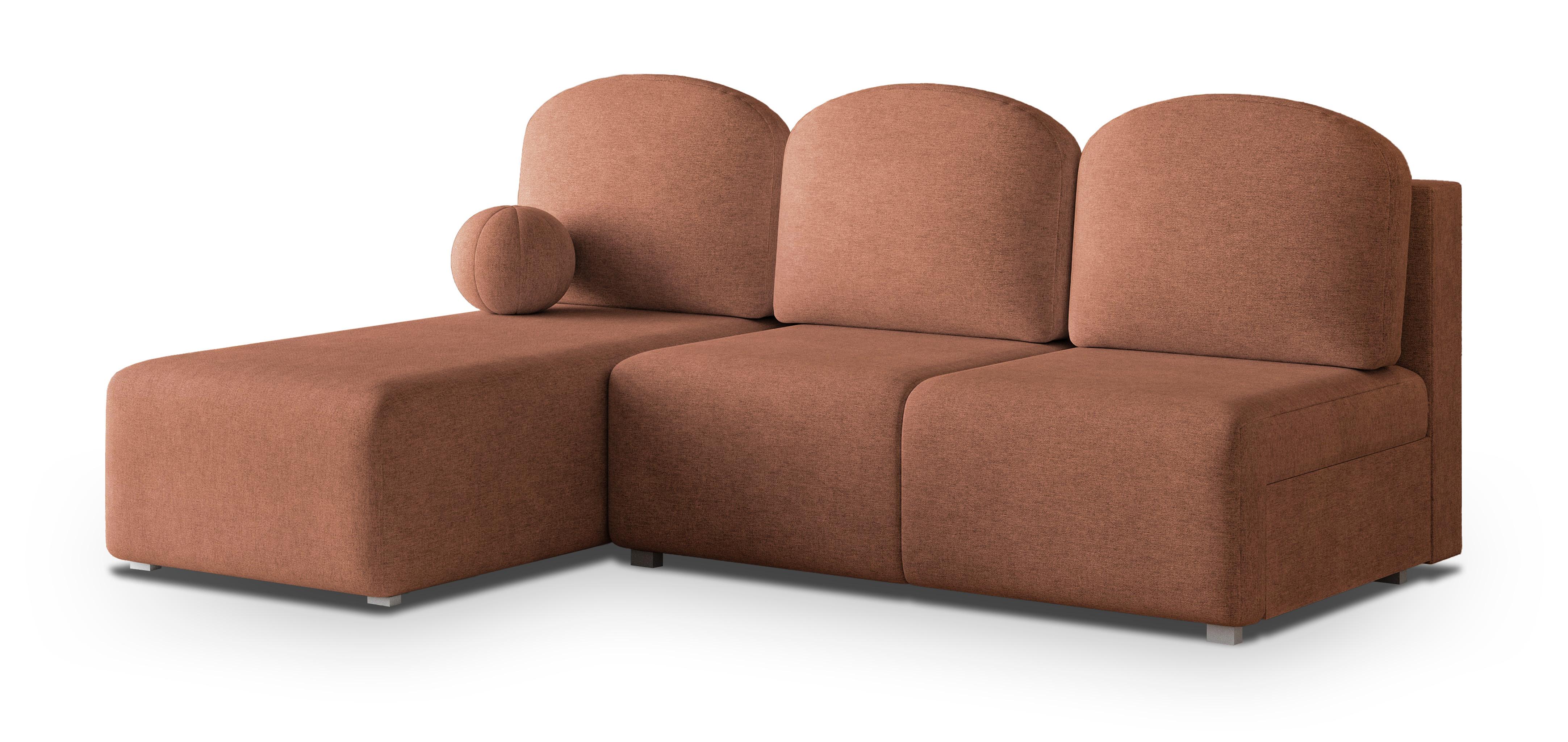 ECKSOFA TRAMA Kupferfarben Geflochtener Stoff mit Schlaffunktion - Kupferfarben, Holz (200/143cm) - MASSENO