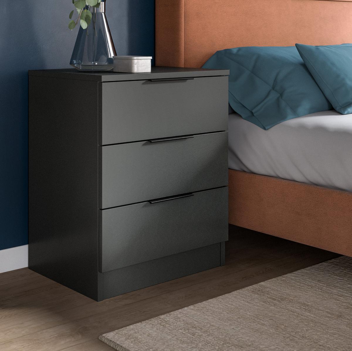 NACHTTISCH 2er Set grau 45 x 60 cm, Nachtkommode in Komforthöhe - Schwarz/Grau, Holzwerkstoff/Kunststoff (45/60/40cm) - Inn.Furn