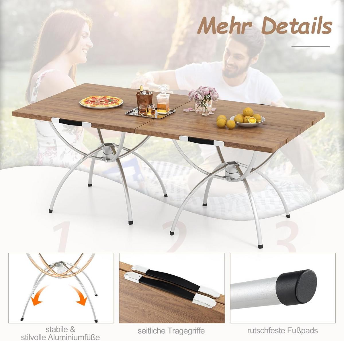 CAMPINGTISCH Natur(2er-Set) - Naturfarben, Metall - COSTWAY