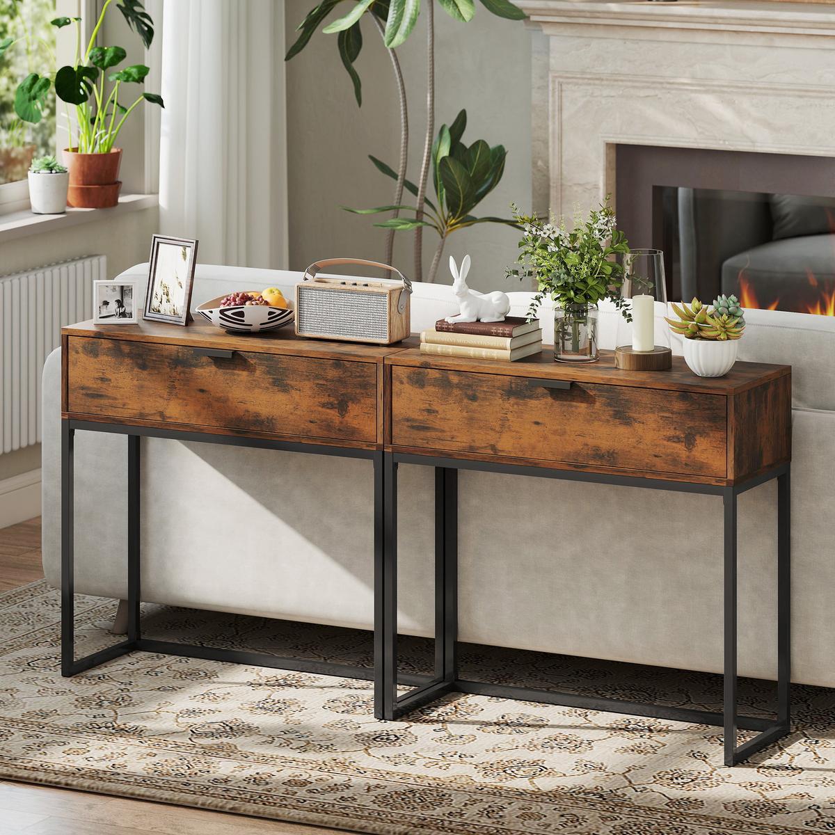 KONSOLENTISCH Spanplatte Stahl Rustikal-Braun - Schwarz/Braun, Holzwerkstoff/Metall (80/30/76cm) - HOMCOM