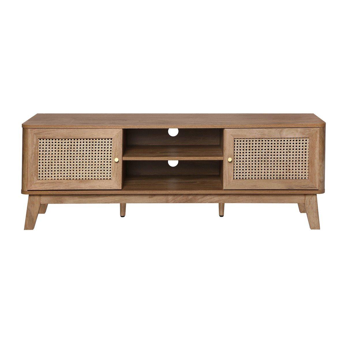 TV-MÖBEL 2 türen mit rattan-geflecht palmo 39/49/140 cm - Apfelbaumfarben, Holzwerkstoff (39/49/140cm) - Calicosy
