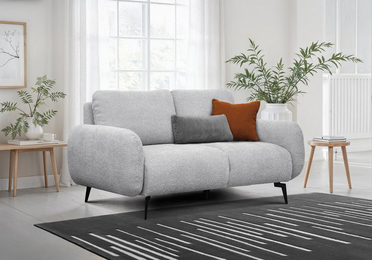 SOFA FEBE 2-Sitzer, hellgrau - Hellgrau/Schwarz, Holz/Textil (160/82/96cm) - Wozimo