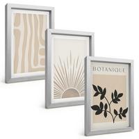 BILDER SET 3er Set - 20x30 cm Silberner Rahmen - Abstrakte Pflanzenmuster - Silberfarben, Kunststoff (20/30cm) - TULUP