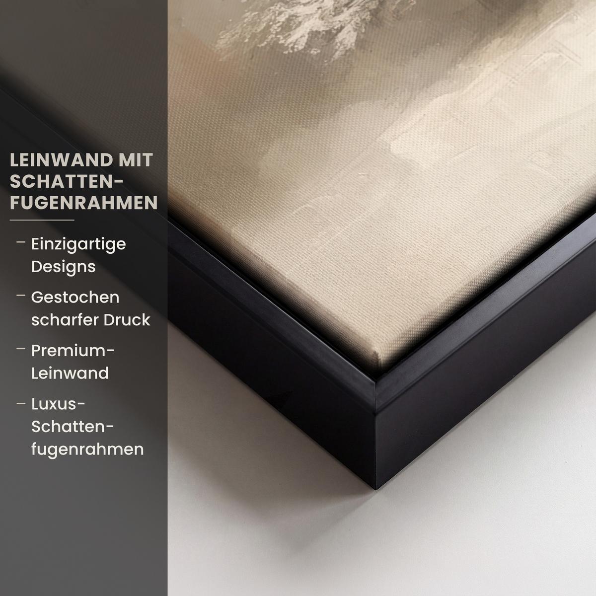 LEINWAND Bilder mit Rahmen - Weihnachten - Weihnachtsbaum - Schnee - Kunst - 70x100 - Champagner, Textil (70/100cm) - MuchoWow