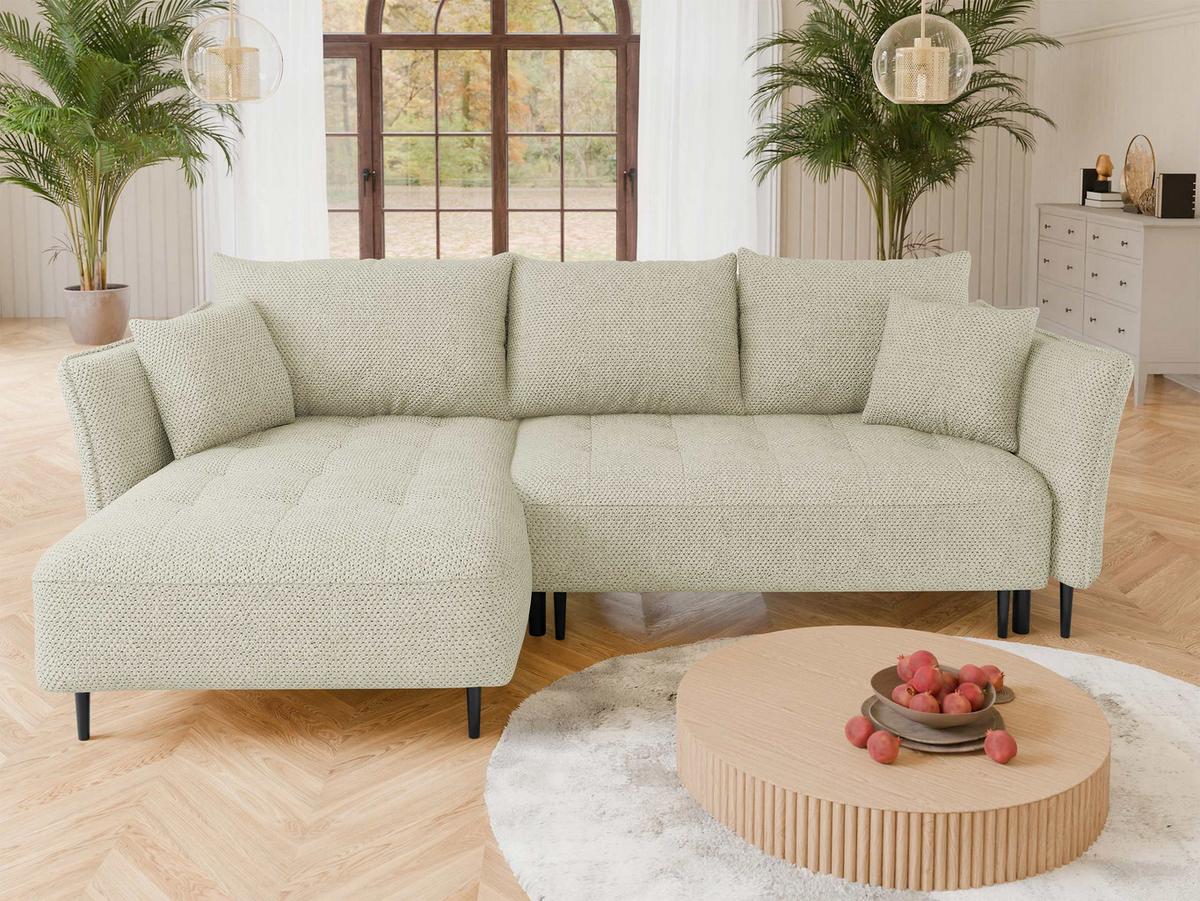 ECKSOFA Bari, Seite: Links - Schwarz/Naturfarben, Holz/Textil (276/158cm) - MIRJAN24