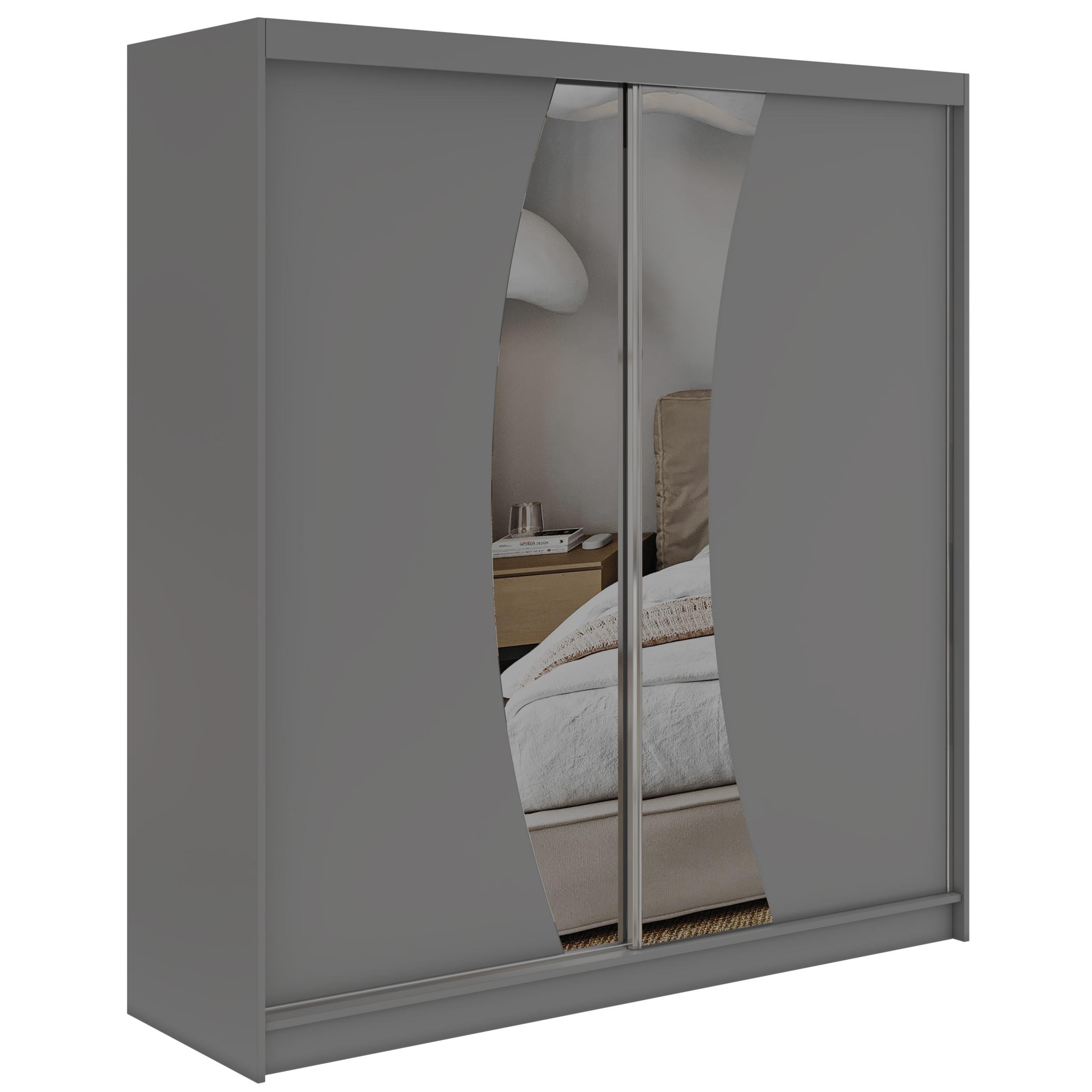 SCHWEBETÜRENSCHRANK mit Schubladen 200 - VERONA - Grau mit Spiegel - Alufarben/Grau, Holzwerkstoff/Metall (200/216/61cm) - MKS