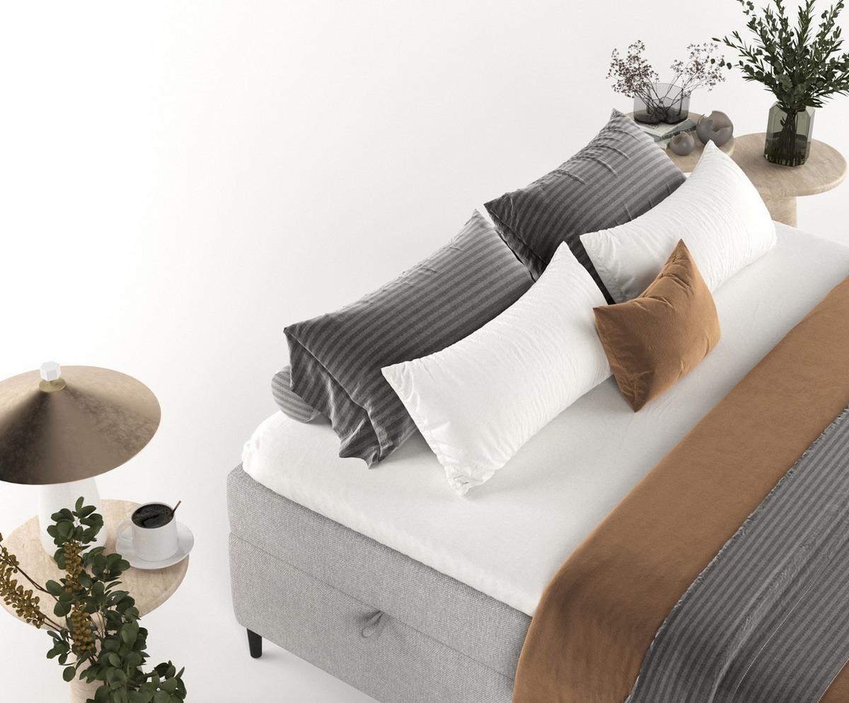 BOXBETT Theo 140/200 cm Graubeige im Megan Stoff - Schwarz/Grau, Holz/Holzwerkstoff (140/200cm) - AltaBeds