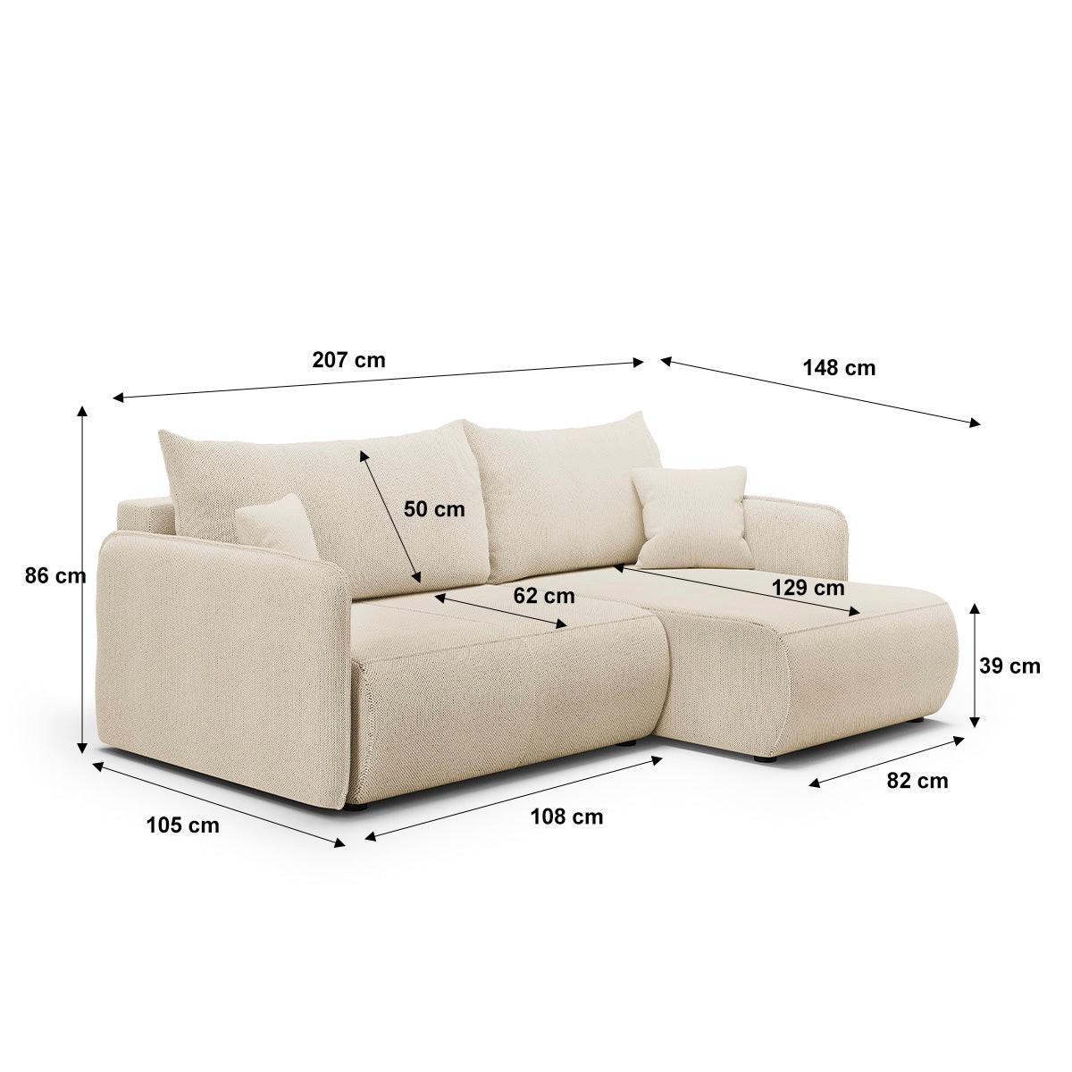 ECKSOFA Claudio 3 Sitzplätze Beige - Beige, Holz (207/148cm) - Petits-meubles