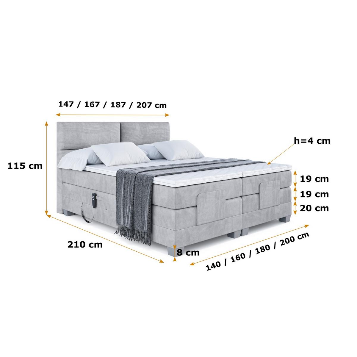 BOXSPRINGBETT elektrisch verstellbar mit 2 Matratzen H4/Taschenfederung MAYA EL 160 x 200 Grau - Grau, Holzwerkstoff (167/200cm) - ALTDECOR