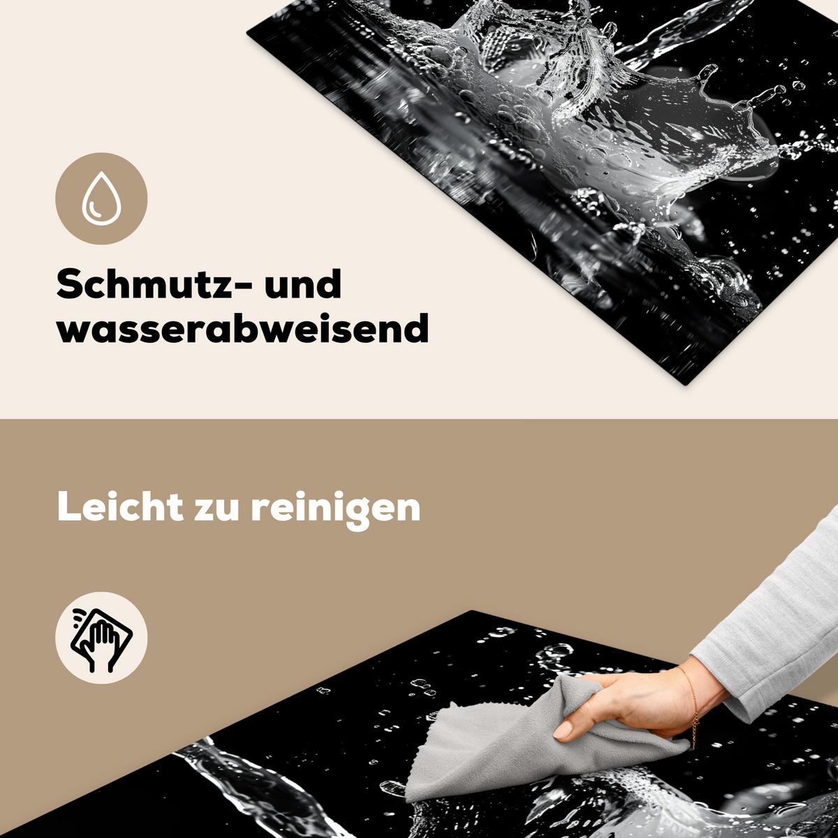 HERDABDECKPLATTE Wasser - Spritzwasser - Schwarz Induktionsmatte 77x51 cm - Schwarz, Kunststoff (77/51/0.2cm) - MuchoWow