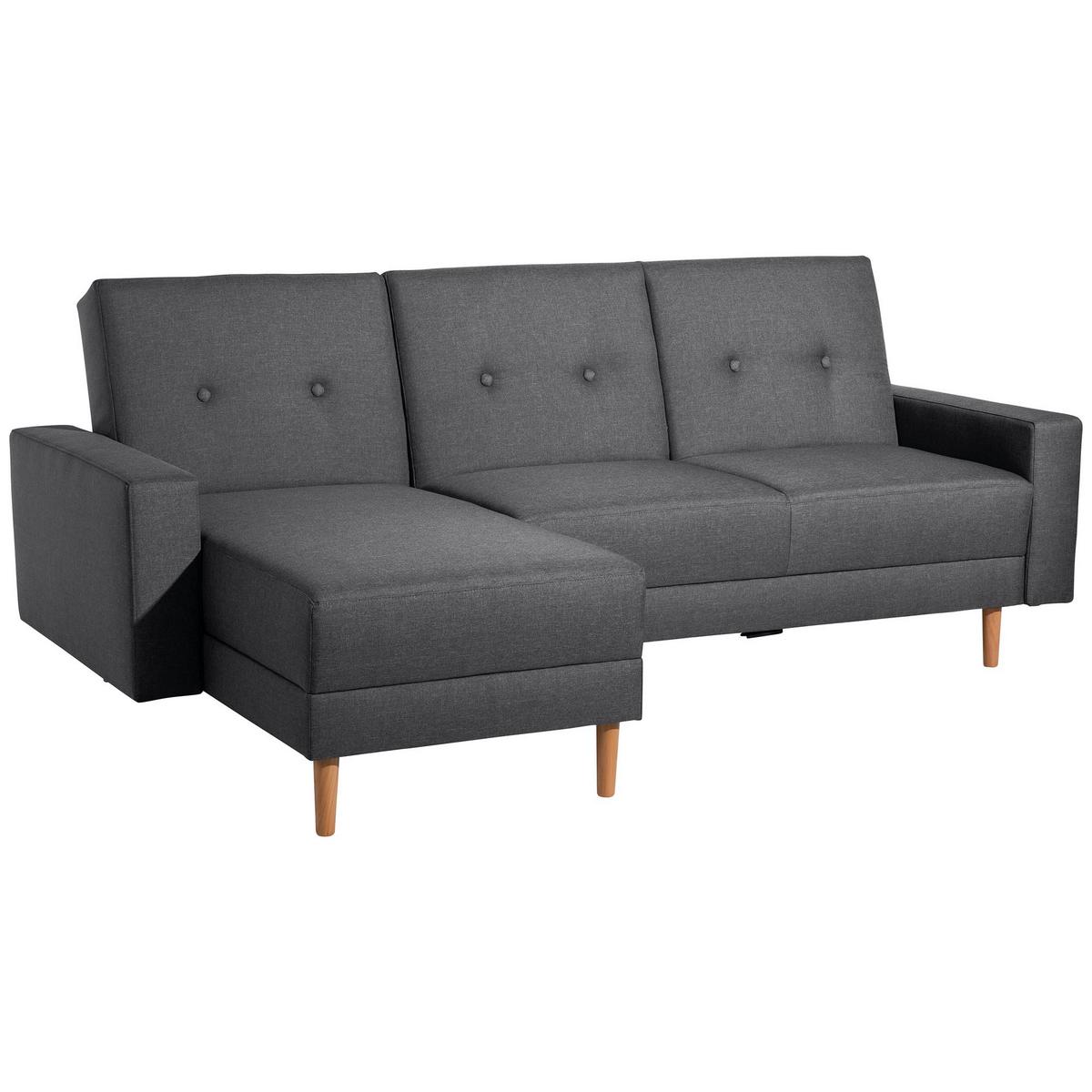 FUNKTIONSSOFA mit Hocker Kattie Flachgewebe graphit - Graphitfarben, Kunststoff (144/230cm) - 58aufmkessel