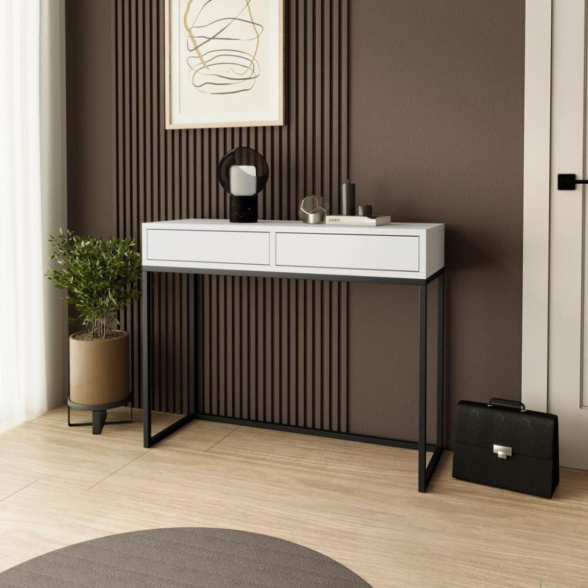KONSOLENTISCH Lango 100/85/35 weiß mit schwarzen Matellbeinen - Schwarz/Weiß, Holzwerkstoff/Metall (35/100/85cm) - Beautysofa