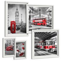 BILDER SET 5er Set - 50x50 cm & 20x30 cm & 40x60 cm Weißer Rahmen - Tropischer Wald Papageienwasserfall - Weiß, Kunststoff (40/60cm) - TULUP