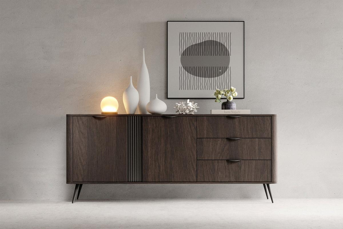 SIDEBOARD Veris Dunin-Eiche 195 cm - Dunkelbraun/Schwarz, Holzwerkstoff/Metall (195.2/81.2/38cm) - Selsey