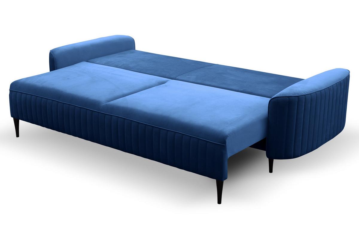 BETTSOFA FILO Blau Velours-Stoff mit Schlaffunktion - Blau, Holz (244/92/102cm) - MASSENO