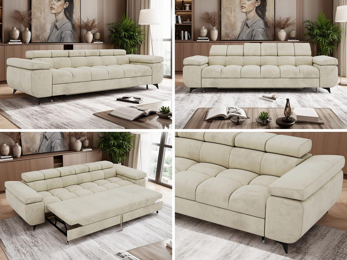 3-SITZER SOFA NIDELLO - Beige Velvet - Beige/Schwarz, Textil/Metall (260/70/97cm) - MKS