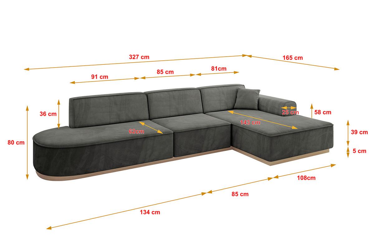 ECKSOFA Ottomane Rechts IREA-L2 - 327x165x80 cm Ecru - Anthrazit, Holzwerkstoff/Textil (327/165cm) - ALTDECOR
