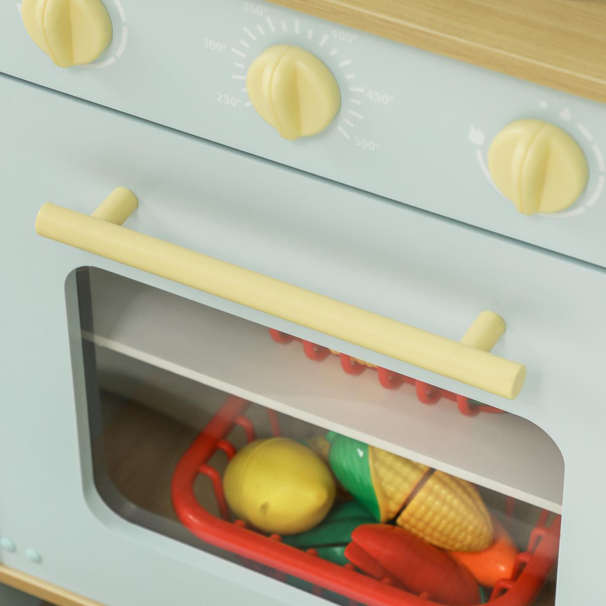KINDERKÜCHE Spielküche mit Mikrowelle, Herd und Backofen, Küchenzubehör - Blau, Holzwerkstoff (72/33/85.2cm) - AIYAPLAY