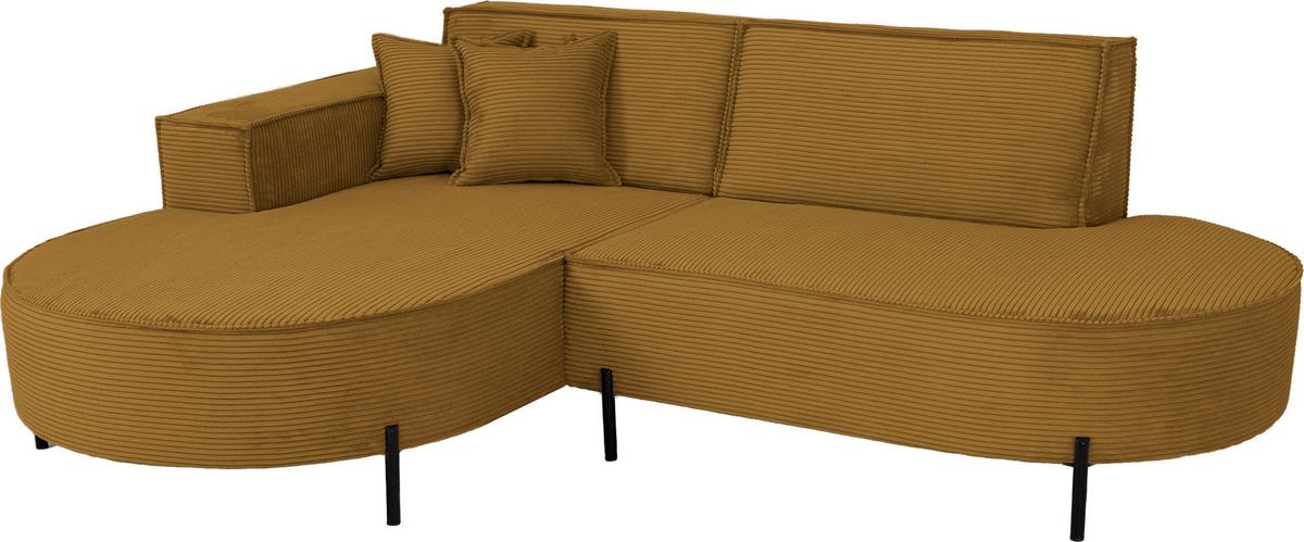ECKSOFA Hana Loft 3-Sitzer Ecke Links, Cordstoff Chenille, Senf 241/80/168 cm - Gelb/Schwarz, Textil/Metall (241/168cm) - WFL GROUP