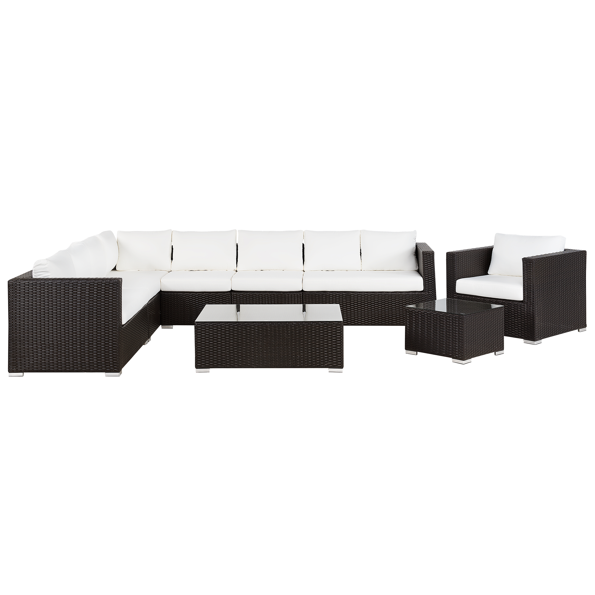 LOUNGE-SET 8-Sitzer braun linksseitig modular Auflagen beige XXL - Beige/Dunkelbraun, Kunststoff - Beliani