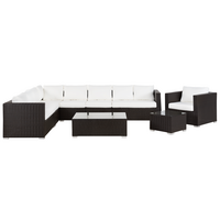 LOUNGE-SET 8-Sitzer braun linksseitig modular Auflagen beige XXL - Beige/Dunkelbraun, Kunststoff - Beliani