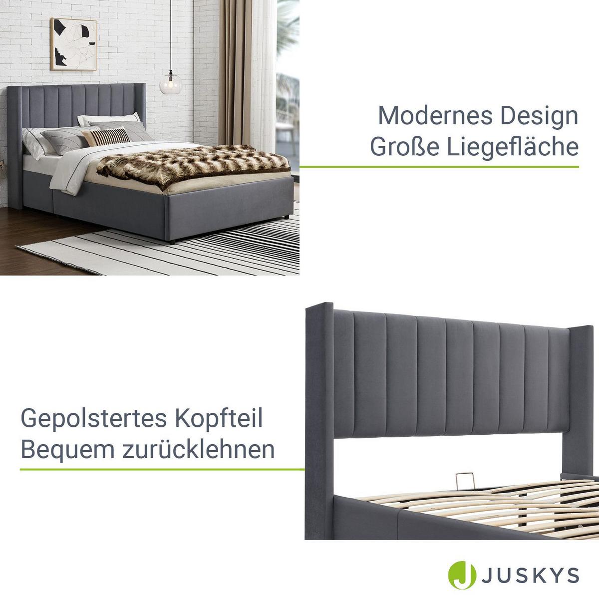 POLSTERBETT Savona mit Matratze 140 x 200 cm dunkelgrau - Dunkelgrau, Holzwerkstoff (140/200cm) - Juskys