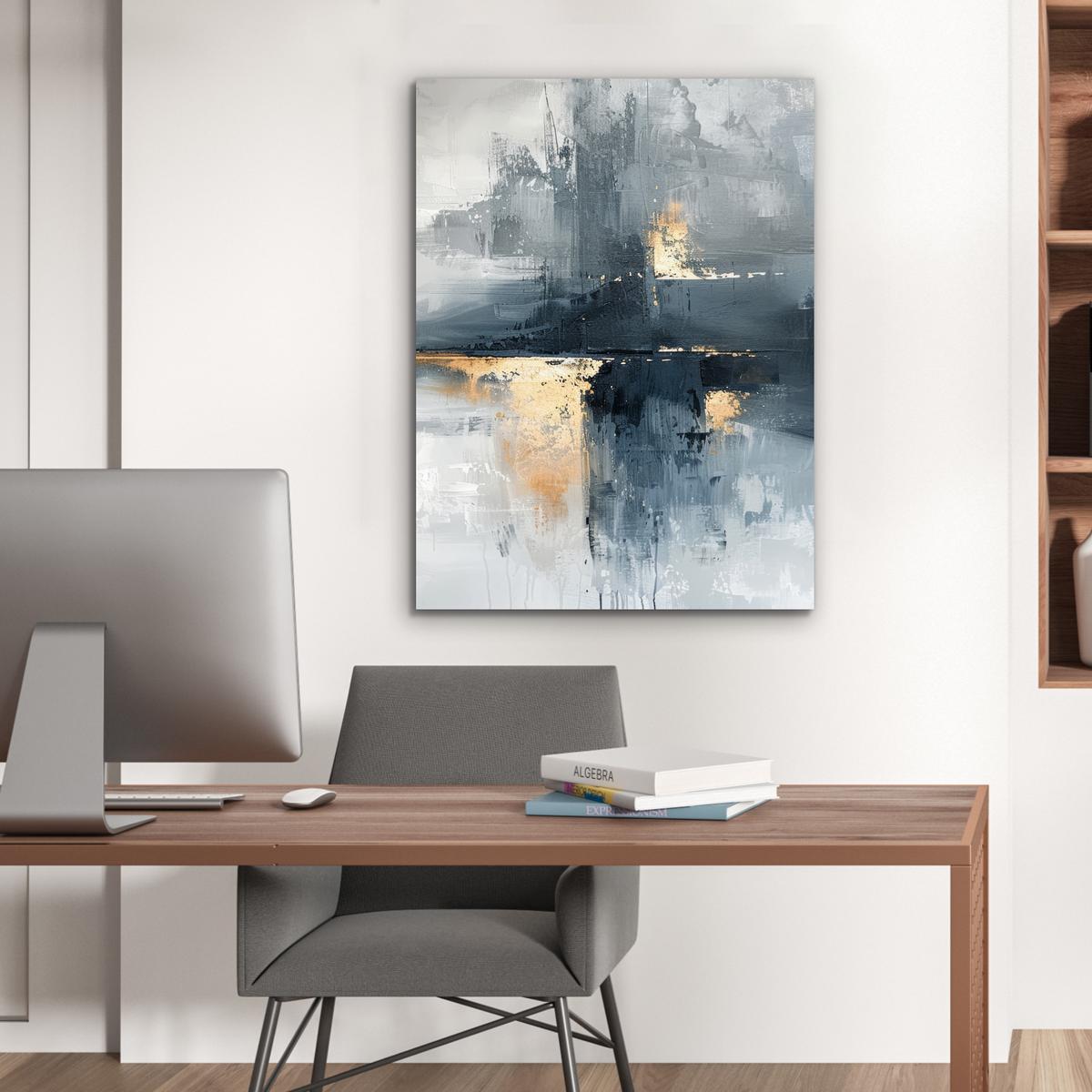 METALLBILD Kunst - Grau - Gold - Abstrakt 60x80 cm - Dunkelgrau, Metall (60/80cm) - MuchoWow