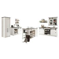 KÜCHEN-SET weiß Pinie, anthrazit Landhaus, Küchenschrank Set 7-teilig mit Kochinsel - Anthrazit/Schwarz, Glas/Holzwerkstoff (201/201/64cm) - Furn.Design