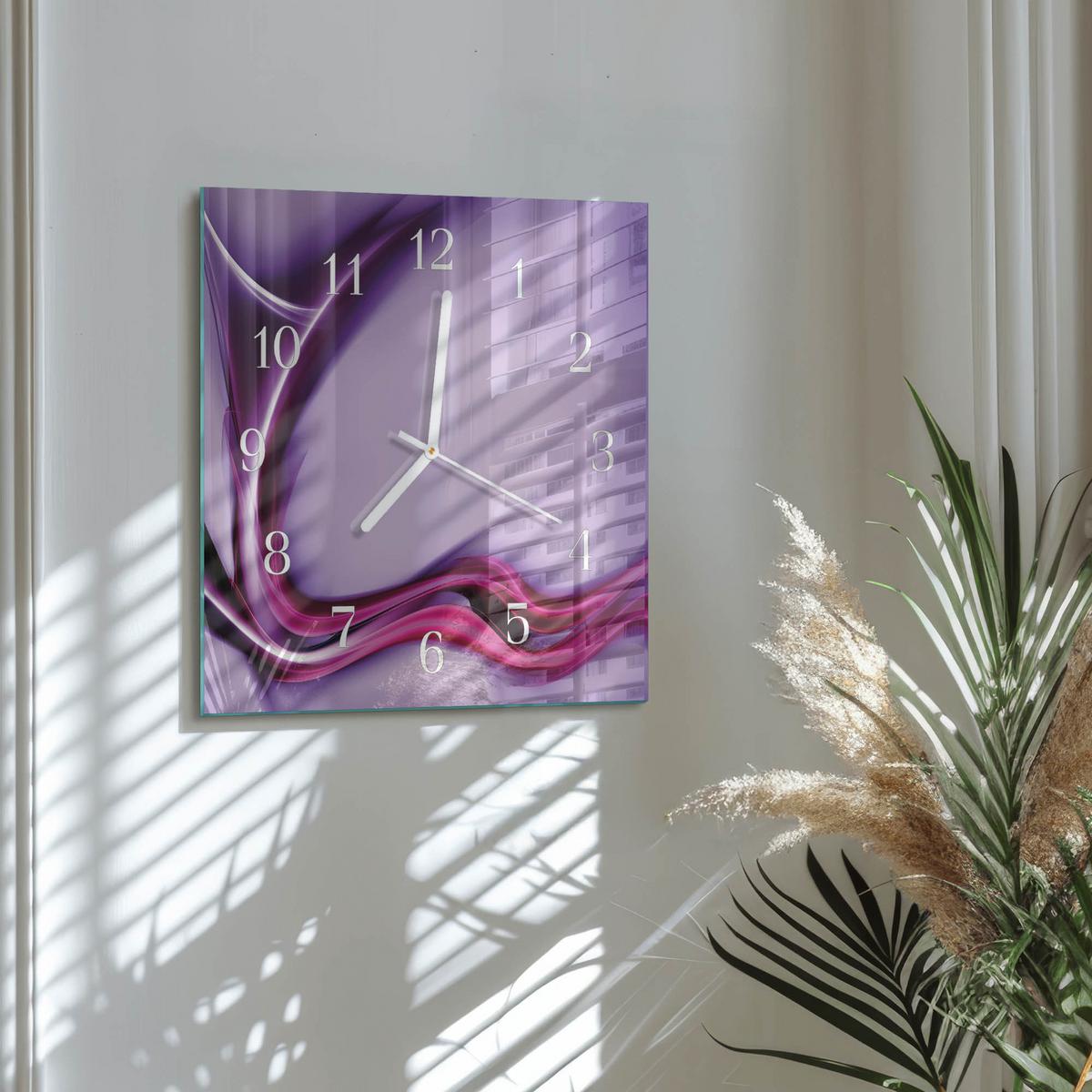 WANDUHR aus Glas 30x30 cm - Abstraktion - Lila, Glas (30/30/0.4cm) - TULUP