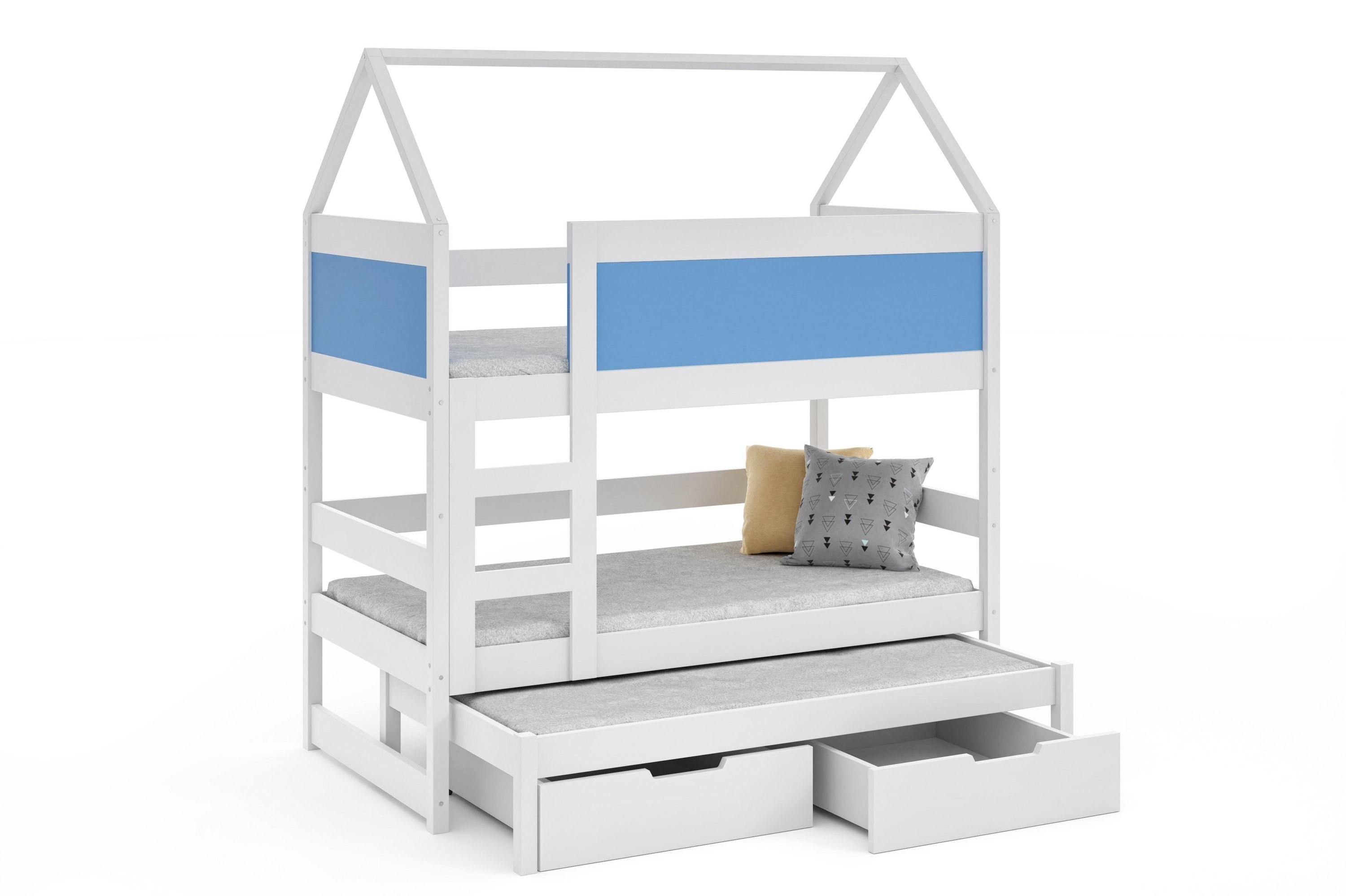 ETAGENBETT TAMI mit Bettkasten 80x160 cm Weiß - Blau/Weiß, Holz (80/160cm) - MASSENO