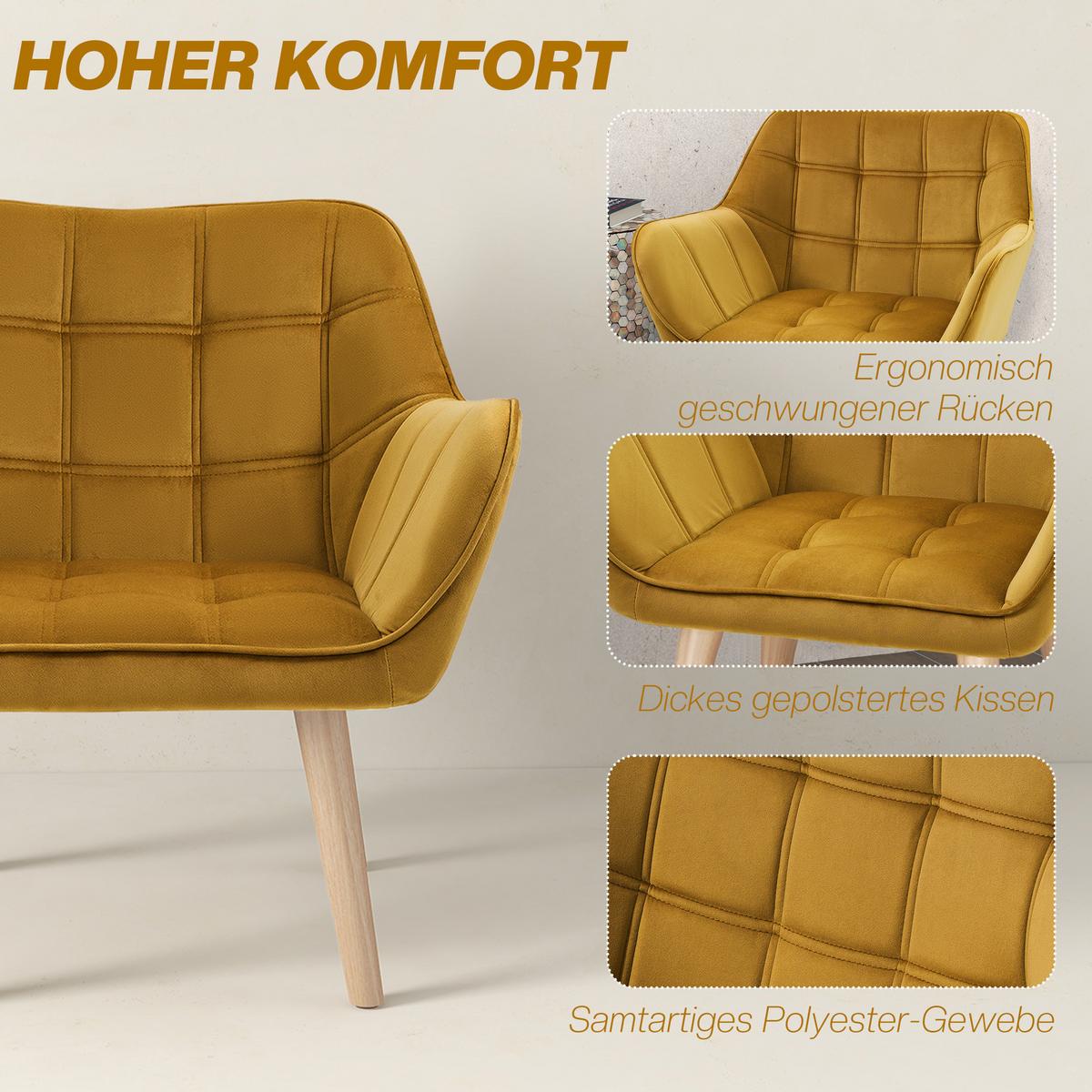 POLSTERSESSEL, Skandi Design, bis 120 kg, Kautschukholzbeine - Gelb, Textil (61.5/71/67cm) - HOMCOM