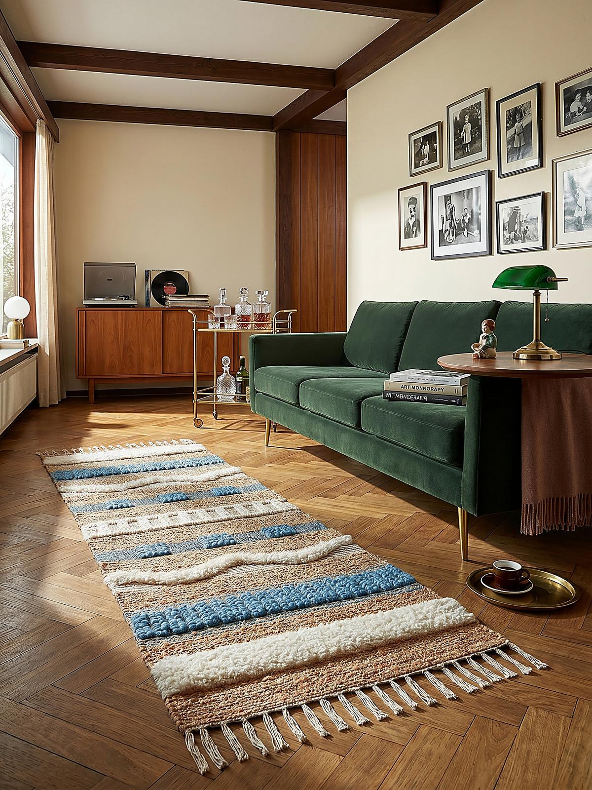 JUTETEPPICH handgewebt mit Fransen WHARFE, im Ethno-Stil, Natur-Blau, 60 x 230 cm - Blau, Textil (230/60cm) - KADIMA DESIGN