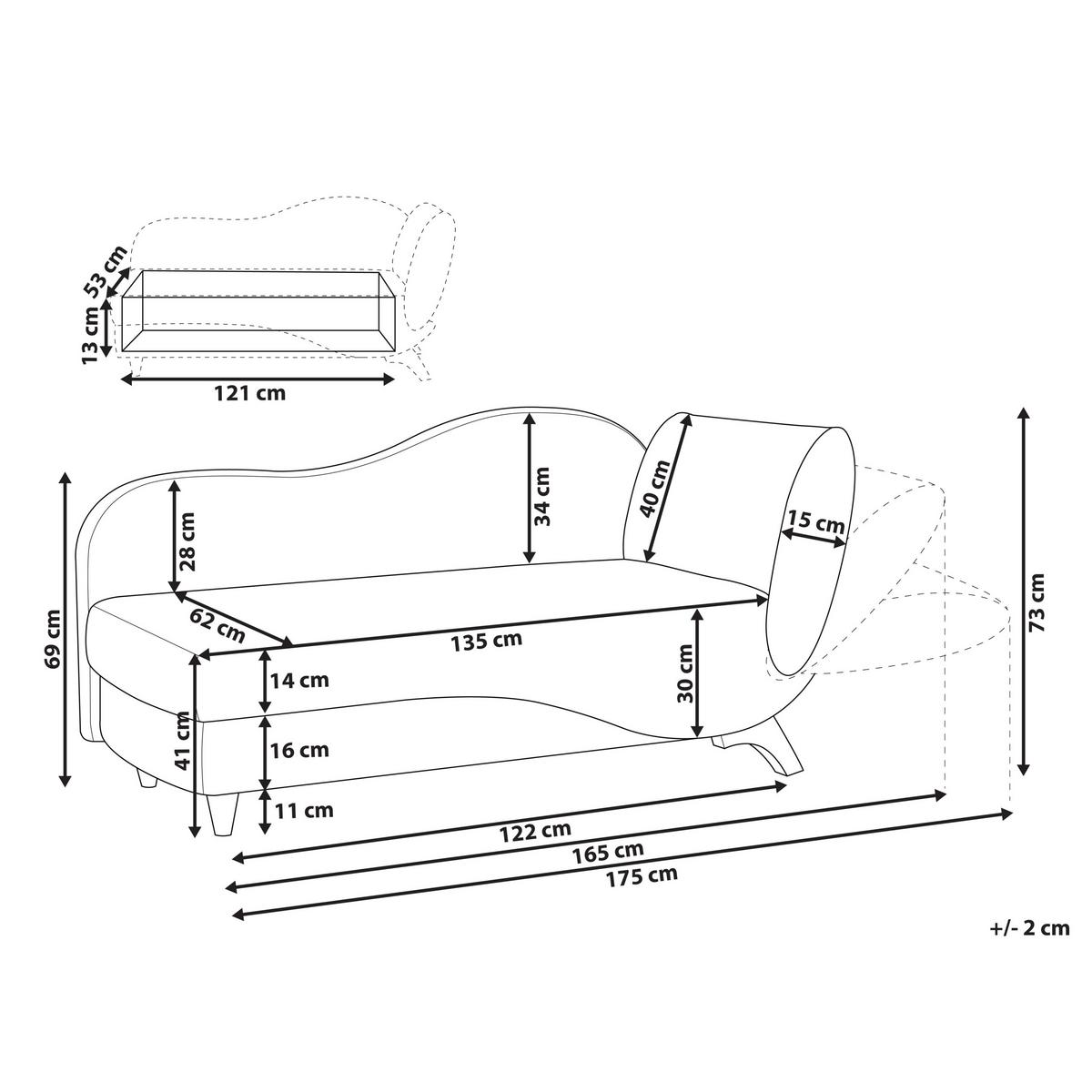CHAISELONGUE Leinenoptik hellgrau mit Bettkasten rechtsseitig Meri - Hellbraun/Grau, Textil (156/73/69cm) - Beliani