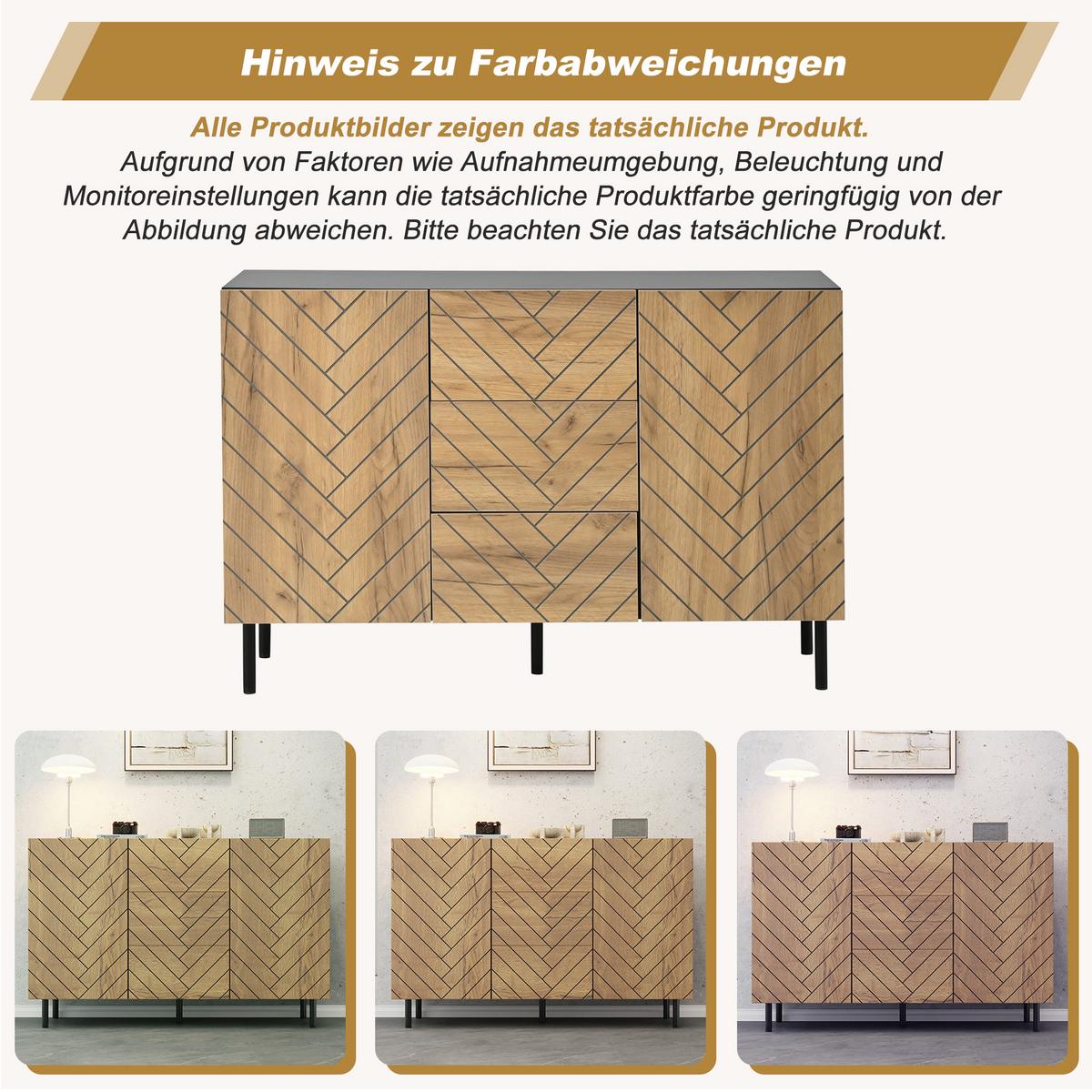 SIDEBOARD 120cm Holzoptik & Schwarz mit 3 Schubladen und 2 Türen - Naturfarben, Holzwerkstoff (120/76/40cm) - Urban Meuble