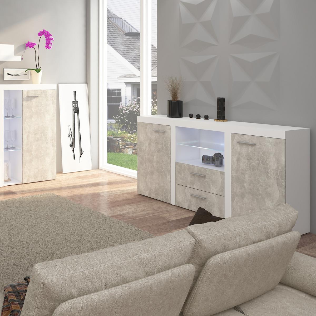 SIDEBOARD RITMO 156x40x82 cm mit 2 Schubladen und 2 Türen Weiß - Weiß, Holzwerkstoff (156/82/40cm) - MASSENO