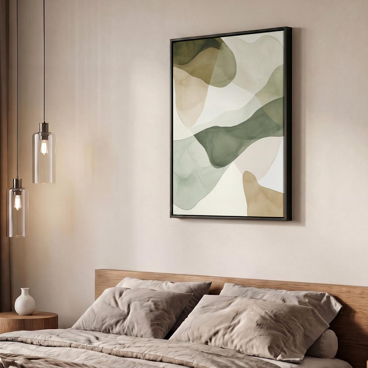 LEINWAND Bilder mit Rahmen - Japandi - Abstrakt - Grün - 50x70 - Salbeigrün, Textil (50/70cm) - MuchoWow