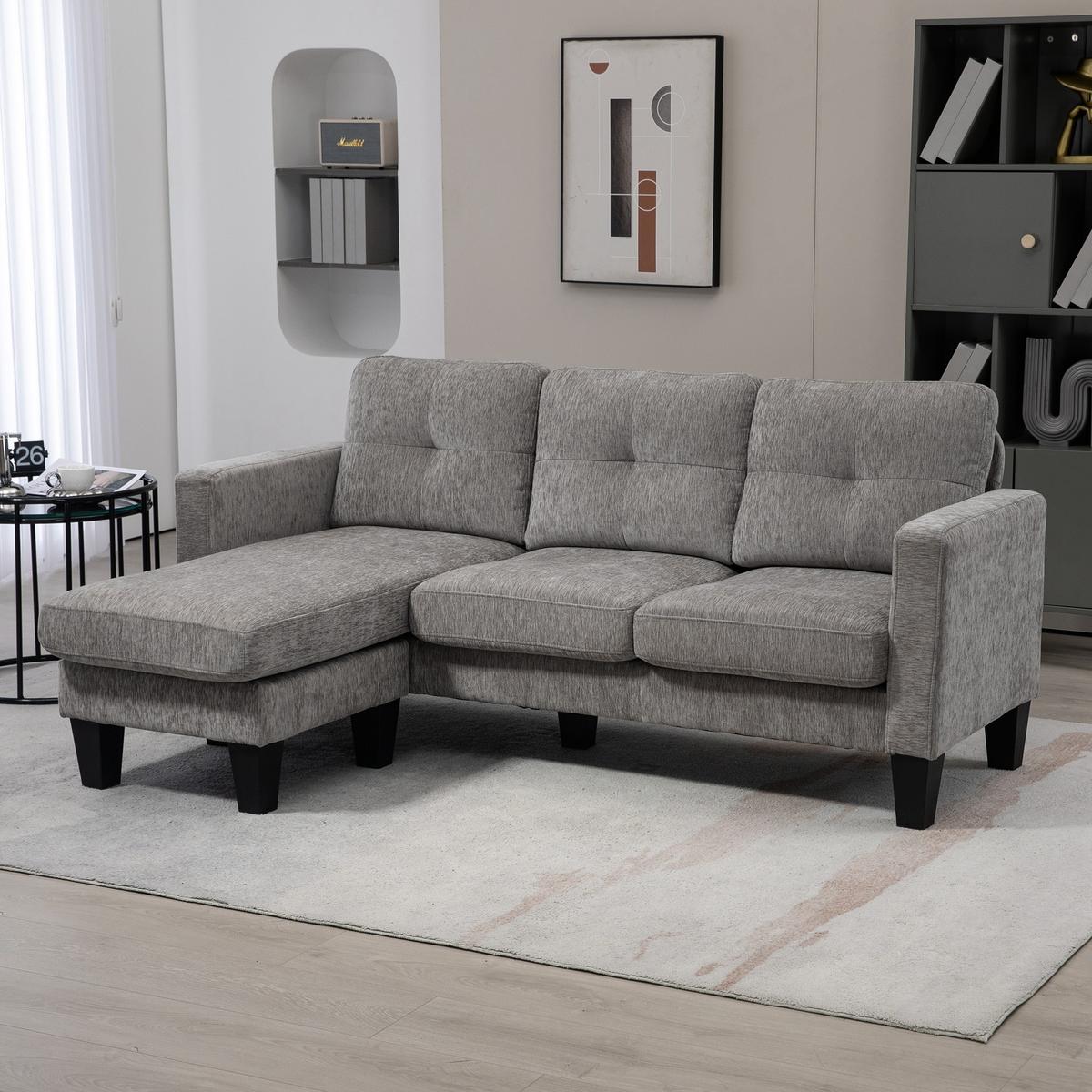ECKSOFA, Eck-Couch mit umkehrbarer Chaiselongue, Chenille-Optik, Braun - Braun, Textil (130/186cm) - HOMCOM
