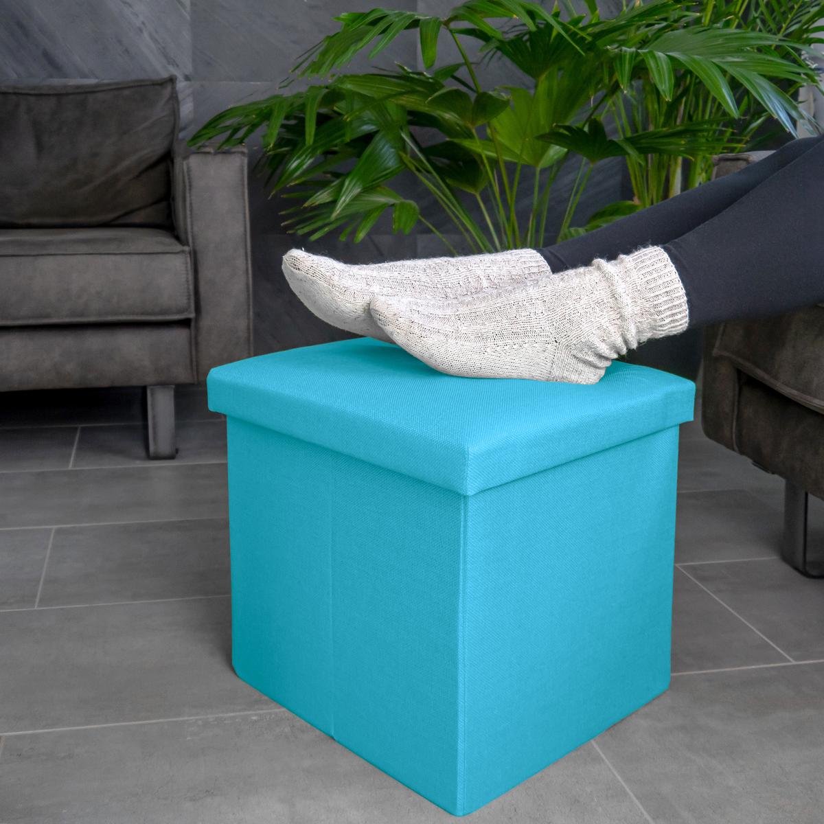SITZHOCKER mit Stauraum 30/30/30 cm (Blau) - Hellblau, Textil (38/38/38cm) - Intirilife