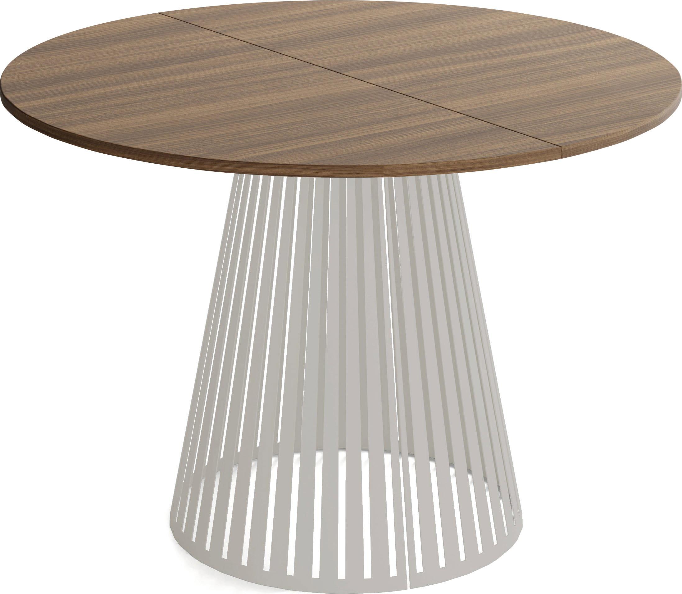 ESSTISCH Naro rund ausziehbar mit Lamellen-Metallgestell in Grau-Beige, Walnuss Braun 120-200/120/76 cm - Kaschmir/Beige, Holzwerkstoff/Metall (120/196/76cm) - WFL GROUP