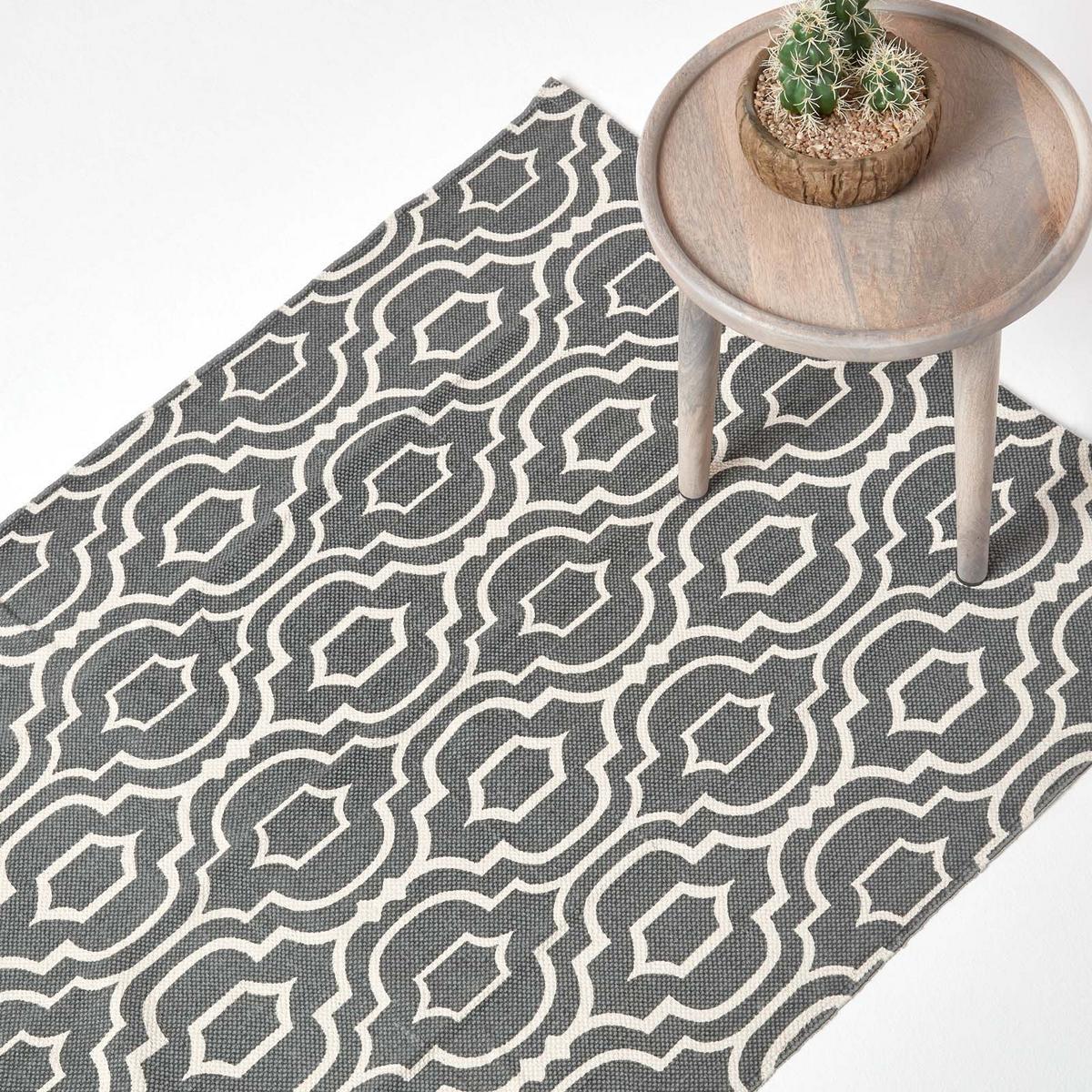 BAUMWOLLTEPPICH Riga geometrisch 90/150 cm - Grau, Textil (90/150cm) - Homescapes