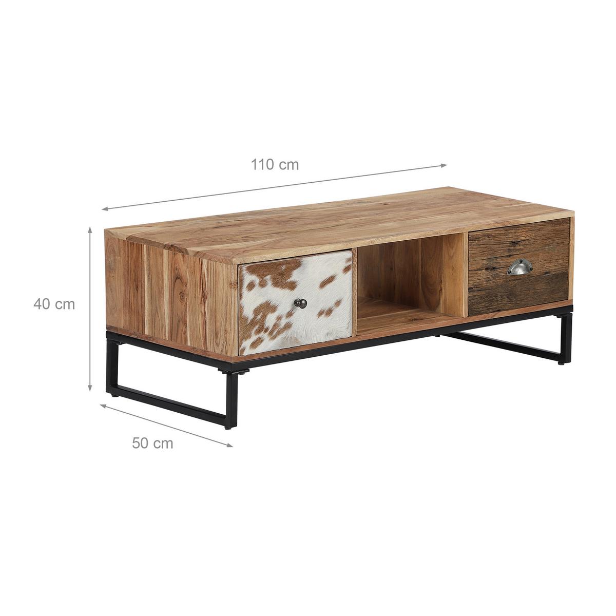 TV LOWBOARD 110x50 cm mit 2 Schubladen aus Holz, Leder und Metall - Schwarz/Braun, Holz/Metall (50/40/110cm) - WOMO-DESIGN