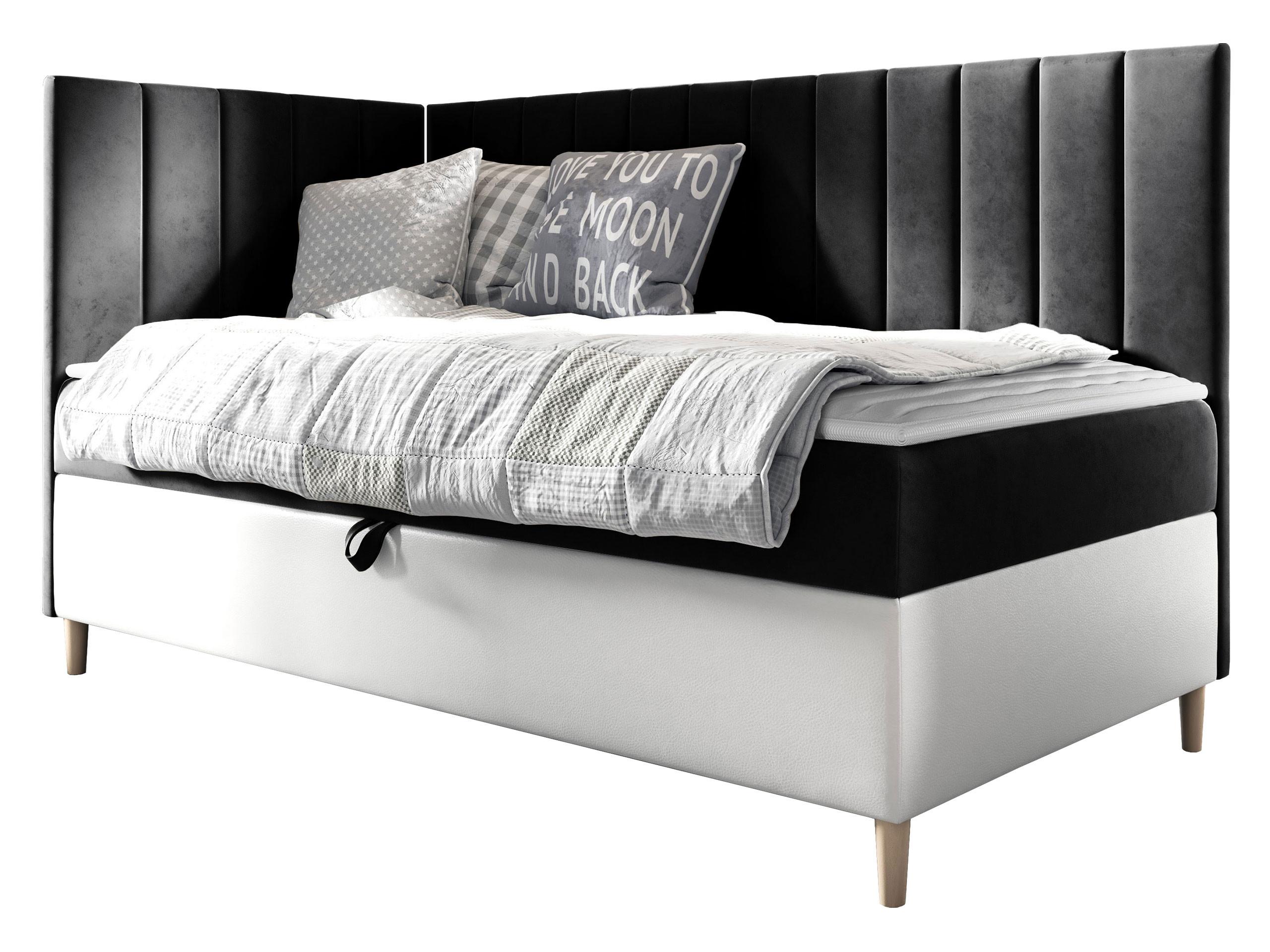 BOXBETT Maja Junior 3, Seite zum Öffnen des Bettkastens: Links - H3 - Schwarz/Weiß, Holz (90/200cm) - MIRJAN24
