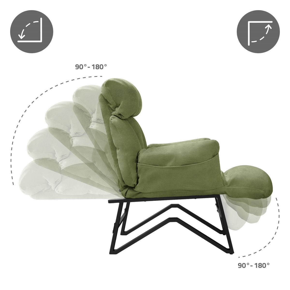 SESSEL mit Liegefunktion Grün Leinenbezug Relaxsessel verstellbar für Wohnzimmer - Schwarz/Grün, Textil/Metall (85/102/82cm) - ML-DESIGN