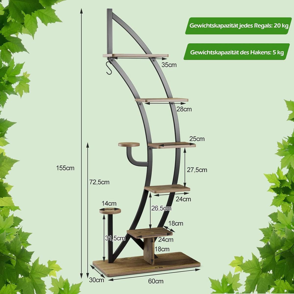 BLUMENSTÄNDER Braun - Braun, Holz (60/155/30cm) - COSTWAY