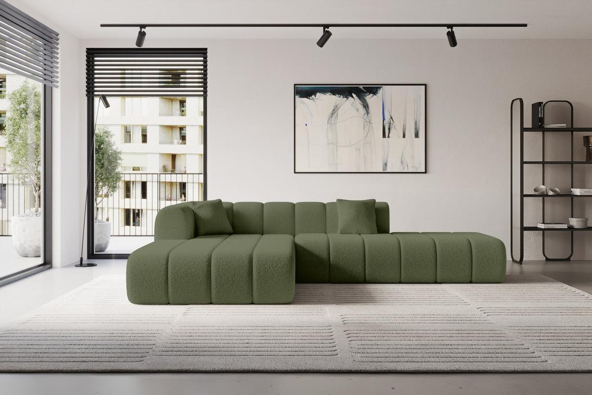 ECKSOFA Ottomane Links BILA-L 289x176x71 Grün Bouclé - Schwarz/Grün, Holzwerkstoff/Kunststoff (176/289cm) - ALTDECOR