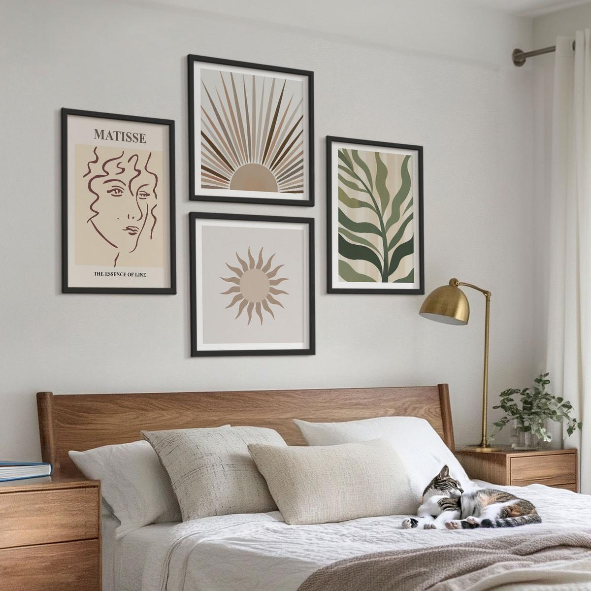 BILDER SET 4er Set - 50x50 cm & 40x60 cm Schwarzer Rahmen - Abstrakte Pflanzenmuster - Schwarz, Kunststoff (50/50cm) - TULUP